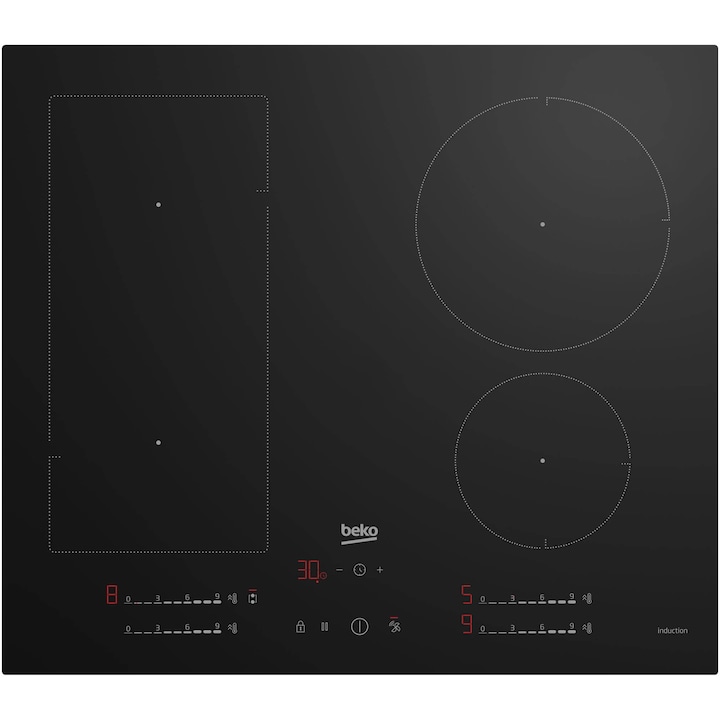 Reducere  RESIGILAT: Plita incorporabila Beko HII64700UFT, Inductie, 4 zone de gatit, Hob2Hood, IndyFlex, Booster, Touch control, 60 cm, Sticla Neagra