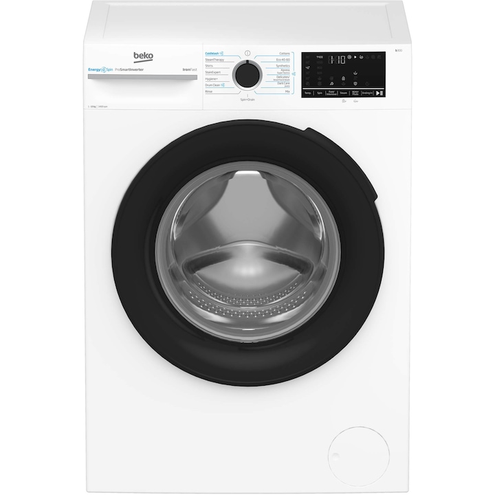 Reducere  RESIGILAT: Masina de spalat rufe Beko BM3WFU410415WB, 10 kg, 1400 rpm, Clasa A, Motor ProSmart Inverter, EnergySpin, ColdWash, SteamCure, Alb