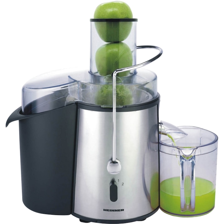 Reducere  RESIGILAT: Storcator de fructe si legume Heinner XF-1000SS, 1000 W, recipient suc 1 l, recipient pulpa 2 l, 2 viteze, tub de alimentare 75 mm, inox