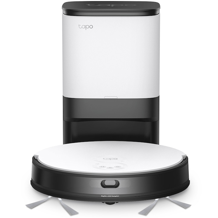 Reducere  RESIGILAT: Robot de aspirare TP-Link Tapo RV20 Mop Plus, aspirator&mop&statie, sistem MagSlim LiDAR, 2700 Pa, Ultra-Slim 7.8 cm, autonomie de pana la 3 ore, 2600 mAh, recipient apa 300 ml, golire automata – capacitate 4L, aspirare silentioasa, alb/negru