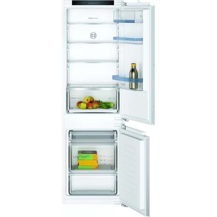 Reducere  RESIGILAT: Combina frigorifica incorporabila Bosch KIV86VFE1, 267 l, LowFrost, FreshSense, Clasa E, H 177.2 cm, Argintiu