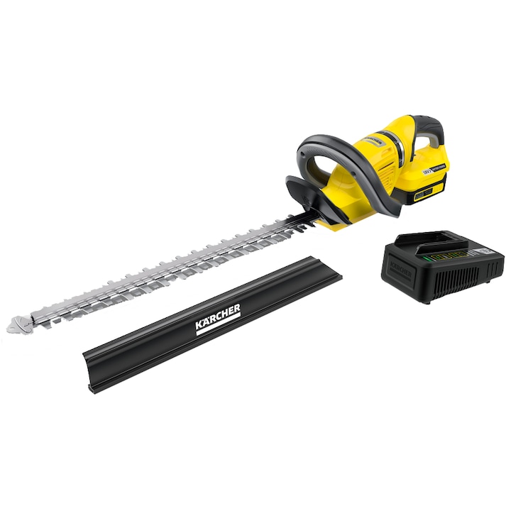 Reducere  RESIGILAT: Foarfeca electrica pe acumulator pentru tuns gard viu Karcher HGE 18-50, 50 cm lungime taiere, perie pentru gard viu, contine: acumulator 18V 2.5 Ah + incarcator rapid