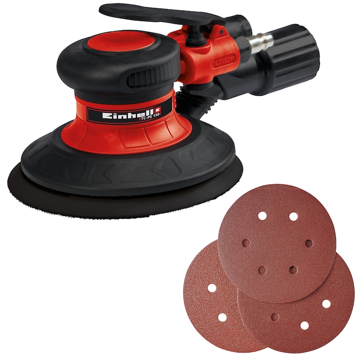 Reducere  RESIGILAT: Slefuitor rotativ pneumatic pentru compresor Einhell TC-PE 150, 6.4 bar, 100 l/min, 150 mm diametru disc, 6 discuri abrazive