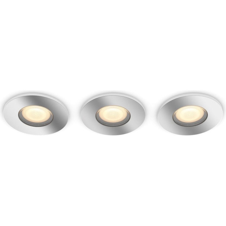 Reducere  RESIGILAT: Pachet 3 spoturi inteligente incastrate pentru baie Philips Hue Adore Bathroom, Bluetooth, 3xGU10, 3x5W, 3×350 lm, lumina ambianta alba (2200-6500K), IP44, Crom, Intrerupator cu variator inclus, clasa energetica G