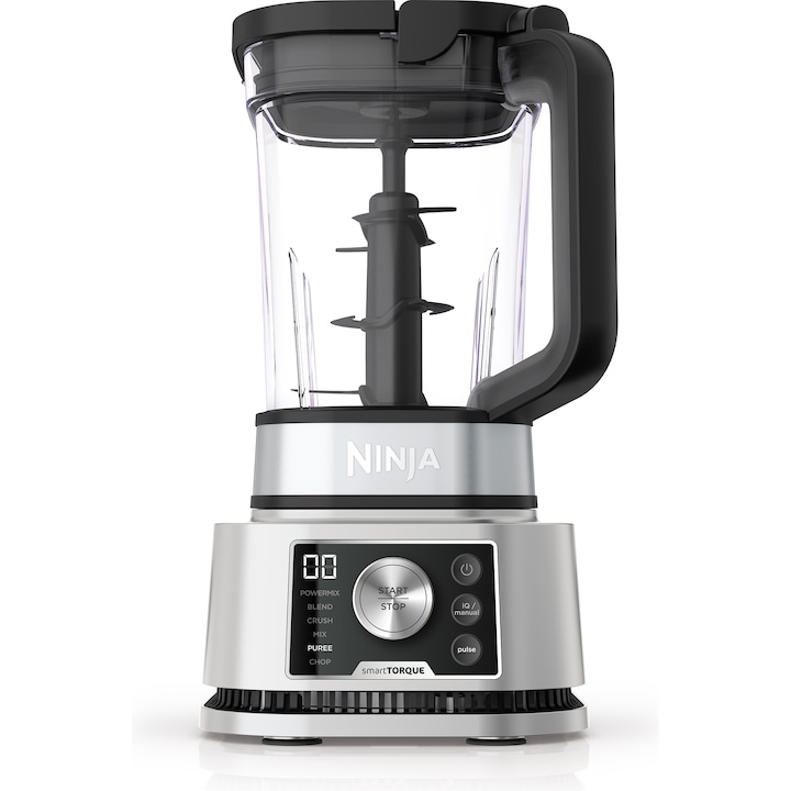 Reducere  RESIGILAT: Blender Ninja Foodi Power Nutri 3-in-1 cu motor cu cuplu inteligent si 6 programe Auto-IQ, CB350EU 1200 W, bol de 2.1 L, cana de 700 ml si bol de 400 ml, negru/argintiu