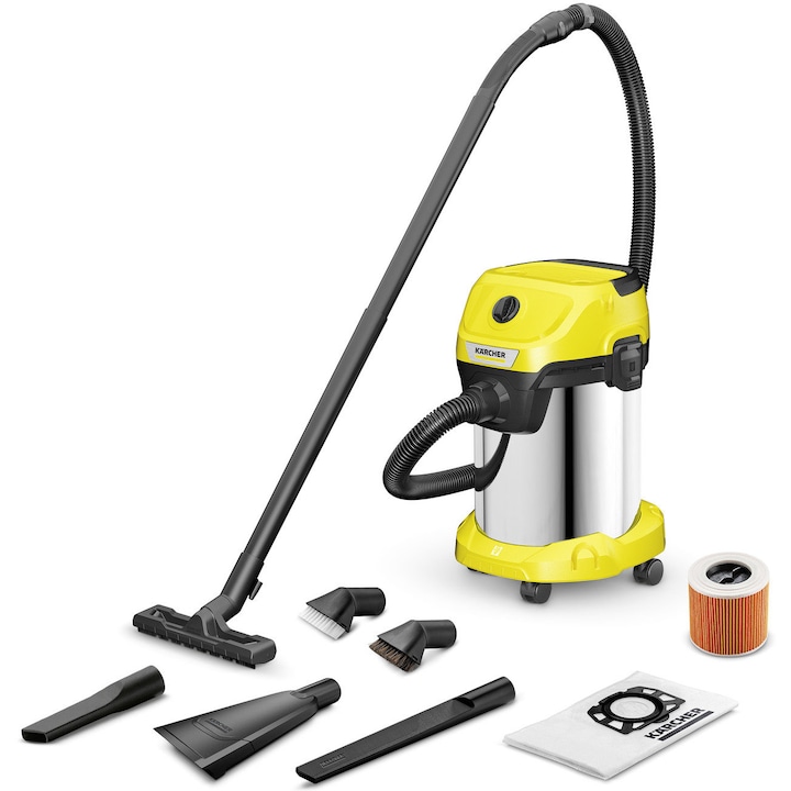 Reducere  RESIGILAT: Aspirator multifunctional Karcher WD 3 S V-19/6/20 Car, 1000 W, 19l, otel inoxidabil, accesorii aspirare auto