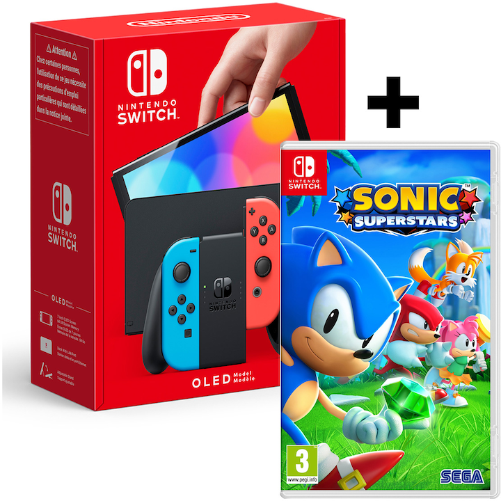 Reducere  RESIGILAT: Consola Nintendo Switch OLED, Neon Blue/Red + Joc Sonic Superstars