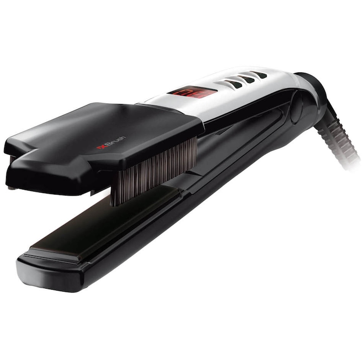 Reducere  RESIGILAT: Set profesional pentru intins parul Valera Swiss’x Super Brush&Shine, 230 grade, display digital, generator de ioni, placare ceramica, incalzire ultra rapida, Alb/Negru