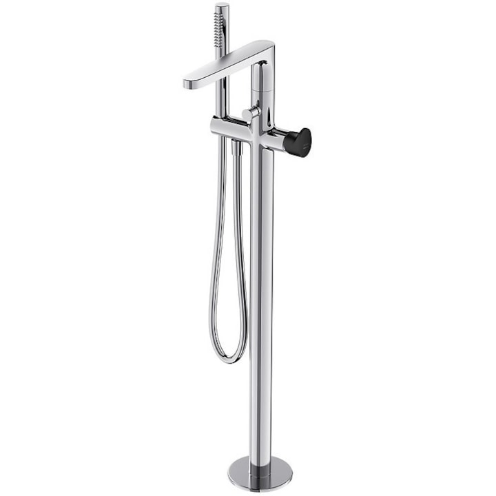 Reducere  RESIGILAT: Set baterie cada/dus freestanding Cersanit Inverto, aerator, cartus ceramic, Crom + Cap de dus + Furtun de dus 150 cm + Maner negru