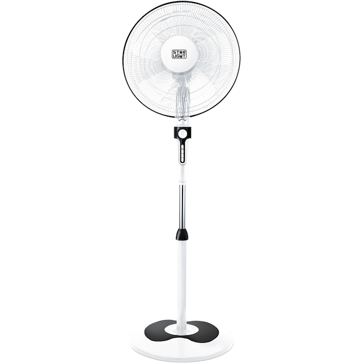 Reducere  RESIGILAT: Ventilator cu picior Star-Light FTW-60WH, 60W, 40 cm diametru, Timer, 3 trepte putere, miscare oscilatorie, picior reglabil pe inaltime, talpa rotunda, Alb