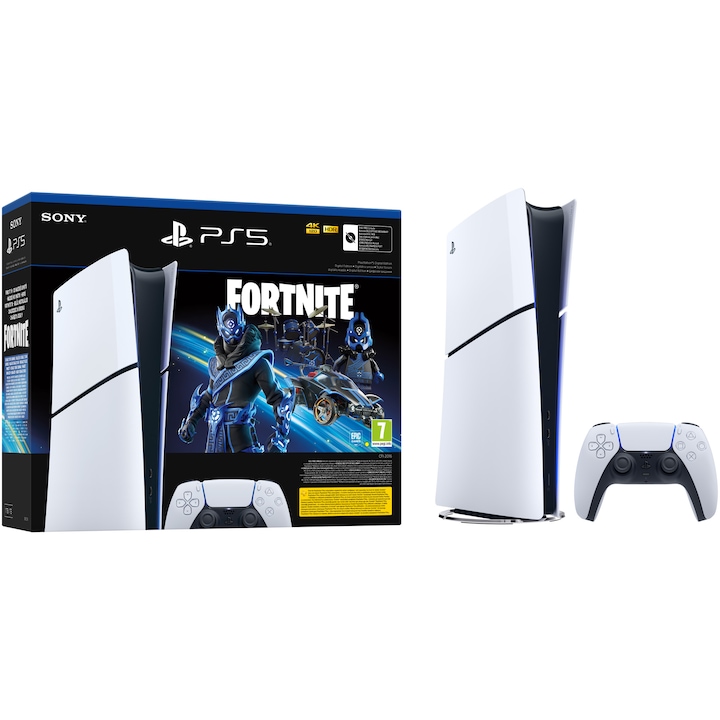 Reducere  RESIGILAT: Consola PlayStation 5 Digital Edition (PS5) Slim, 1TB SSD, D-Chassis, Fortnite Cobalt Star Digital Bundle