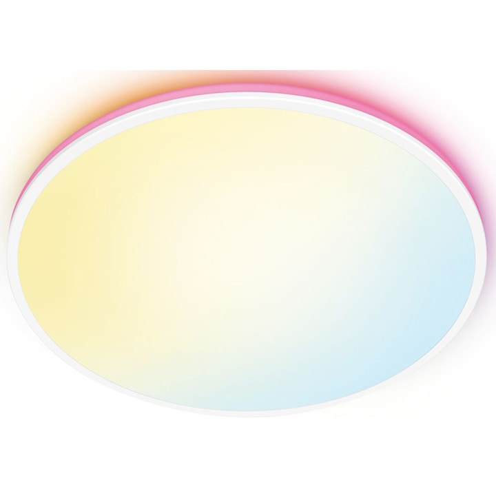 Reducere  RESIGILAT: Plafoniera LED RGB inteligenta WiZ Rune, Wi-Fi + Bluetooth, control vocal, 21W, 2100 lm, lumina alba si colorta (2700-6500K), IP20, 40cm, Metal/Plastic, Alb, clasa energetica E