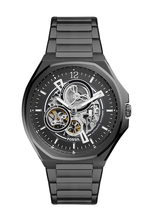 Reducere  RESIGILAT: Fossil – Ceas mecanic cu bratara metalica, Negru stins