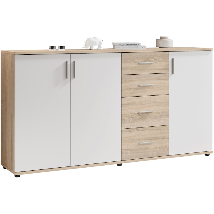 Reducere  RESIGILAT: Comoda BOBBY 3, dimensiuni 160x82x35 cm , culoare sonoma/alb