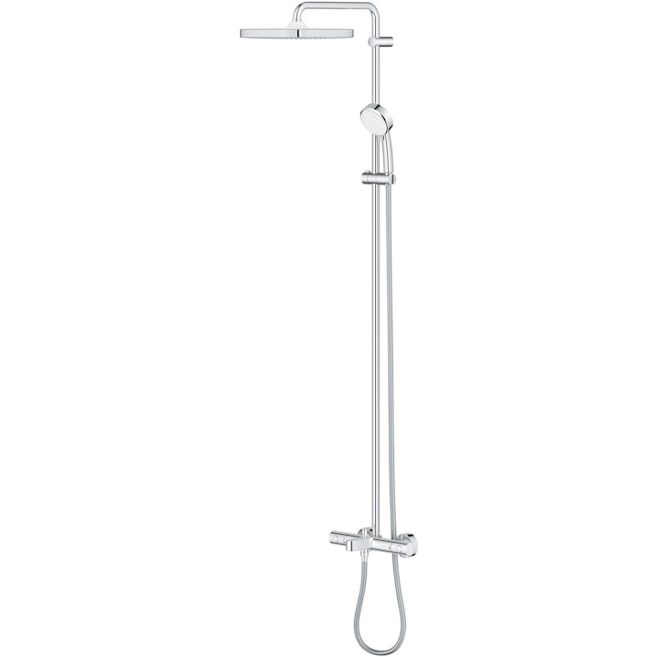 Reducere  RESIGILAT: Sistem de cada Grohe Tempesta Cosmopolitan Cube 250 26691000, 1/2”, aparent, termostat, 250 mm, 1 pulverizare, pipa cada, Crom