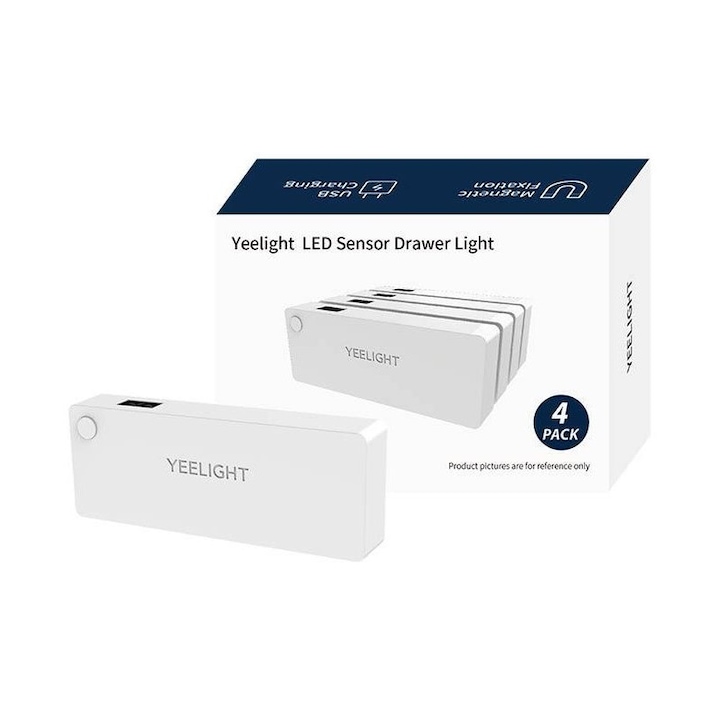 Reducere  RESIGILAT: Set 4 lampi pentru sertar Yeelight LED YLCTD001-4, cu senzor miscare, 0.15W, 15 lm, lumina calda (2700K), incarcare USB-C, 300 mAh, 6.8cm