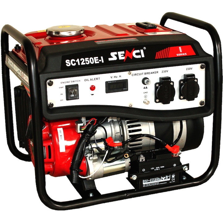 Reducere  RESIGILAT: Generator curent electric Senci SC1250E Lite, 1000 W, 98 CC, stabilizator de tensiune (AVR), 2 x 230 V, demaraj electric, rezervor 6 L, 12 h autonomie maxima