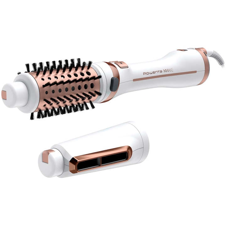 Reducere  RESIGILAT: Perie rotativa cu aer cald Rowenta Brush Activ Ultimate Care CF9720F0, tehnologie Careful Heat, invelis quart ceramic si tehnologie Ionic Booster, design compact si ergonomic, 3 trepte de temperatura/viteza, concentrator pentru pre-uscare, Alb