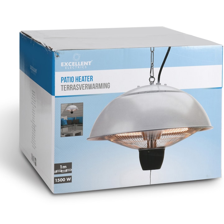 Reducere  RESIGILAT: Incalzitor electric cu halogen pentru terasa 1500 W EL4000030, putere 1500 W, halogen, include lant 1 m, prindere de tavan