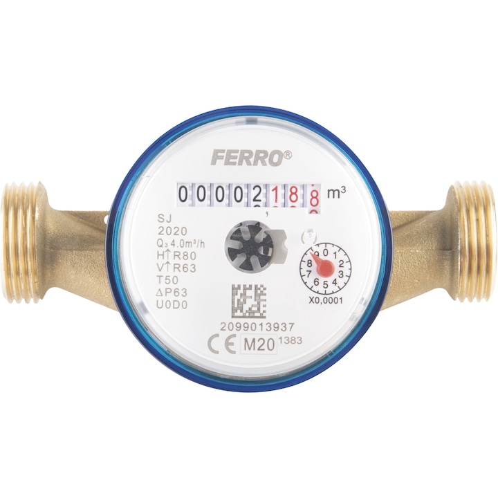 Reducere  RESIGILAT: Apometru, contor de apa rece, Ferro 3/4″, 4.0m³/h, 16 bari, clasa metrologica H-R80 V-R63, Albastru