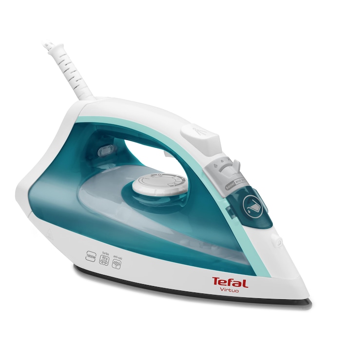 Reducere  RESIGILAT: Fier de calcat Tefal Virtuo FV1710E0, 1800W, rezervor apa 0.2L, jet de abur 80g/min, abur variabil 20g/min, functie anticalcar, Alb