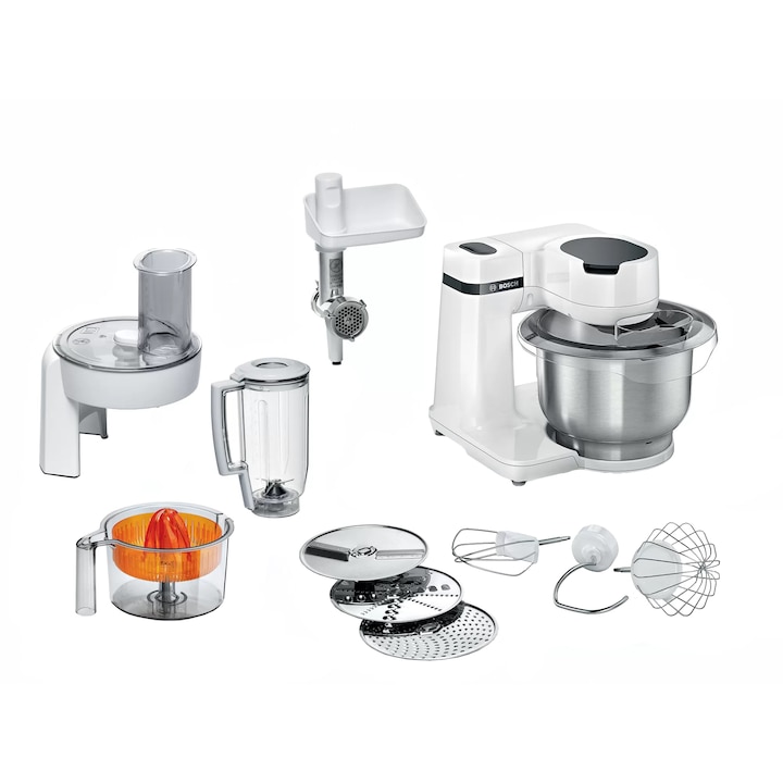 Reducere  RESIGILAT: Robot de bucatarie BOSCH Mum Serie 2 MUMS2EW40, 700 W, 3.8 l, blender 1.25 l, masina de tocat carne, 4 trepte viteza, alb