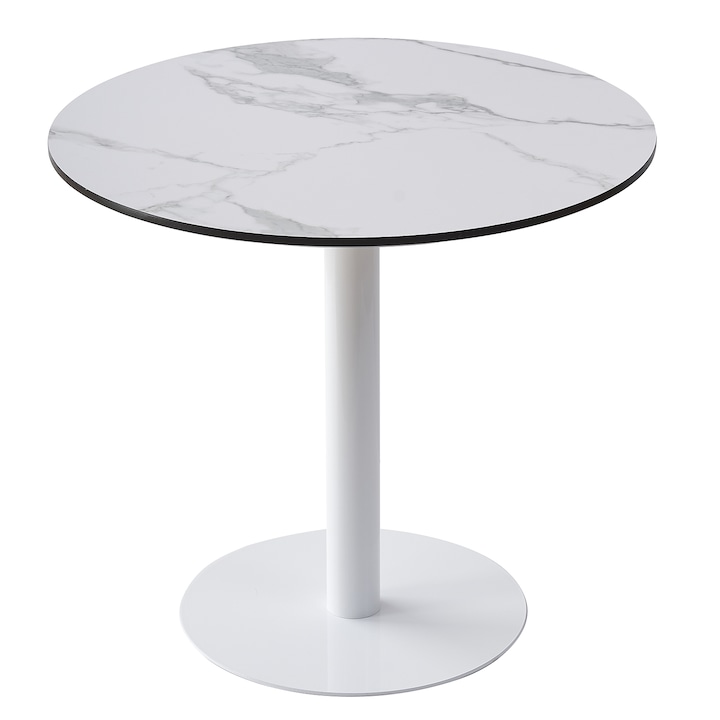 Reducere  RESIGILAT: Masa dining Kring Ida, 80 cm, rotunda, blat MDF / baza metal, Alb marmura