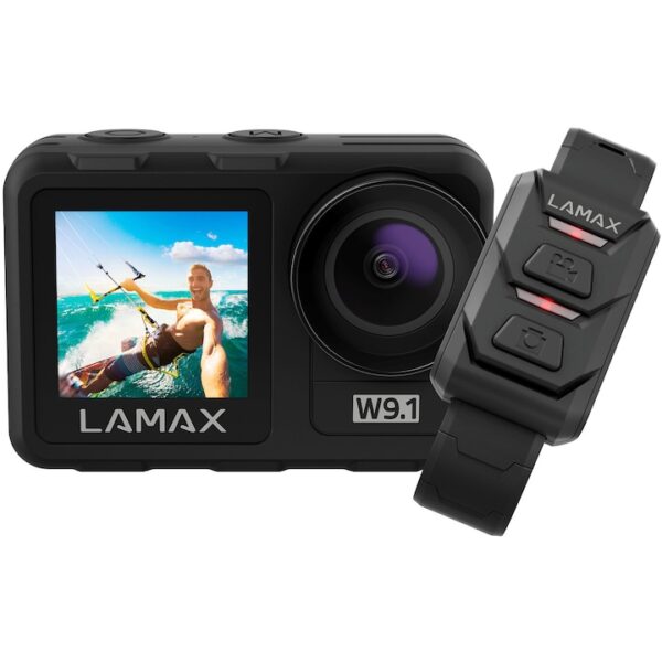 Reducere  RESIGILAT: Camera video sport, Lamax, W9.1, 4K, 20MP, cu suport, rezistenta la apa, slow-motion, timelapse, rezistenta la socuri, WLAN, afisaj dublu, Negru