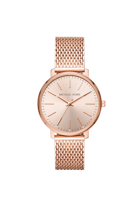 Reducere  RESIGILAT: Michael Kors – Ceas rotund analog decorat cu cristale, Auriu rose