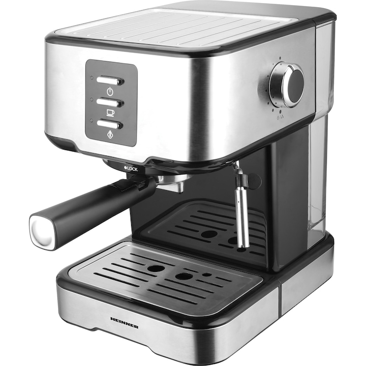 Reducere  RESIGILAT: Espressor manual Heinner Brassile HEM-850IXBK, 850W, 15bar, rezervor detasabil 1.5L, filtru dublu din inox, Negru/Inox