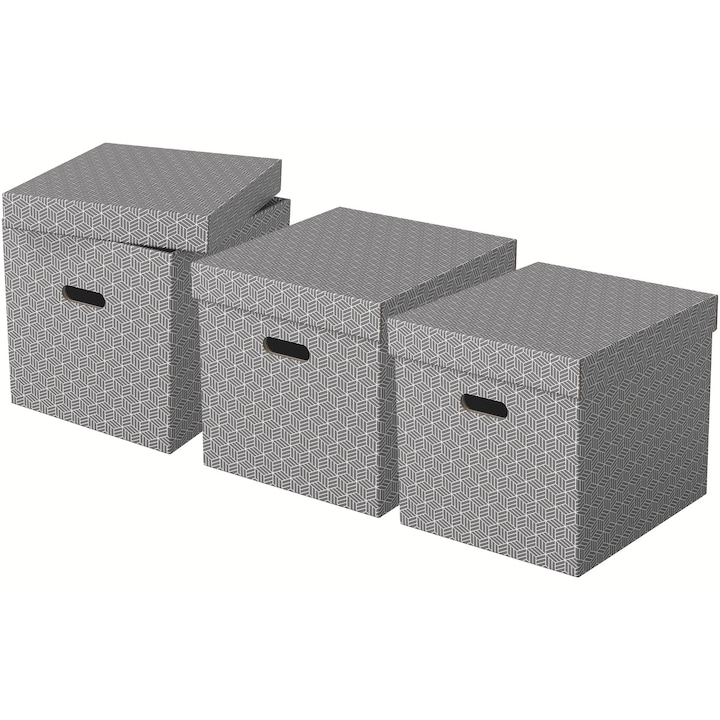 Reducere  RESIGILAT: Set 3 cutii depozitare Esselte Home Recycled, carton, 36x32x31 cm, cu capac, gri