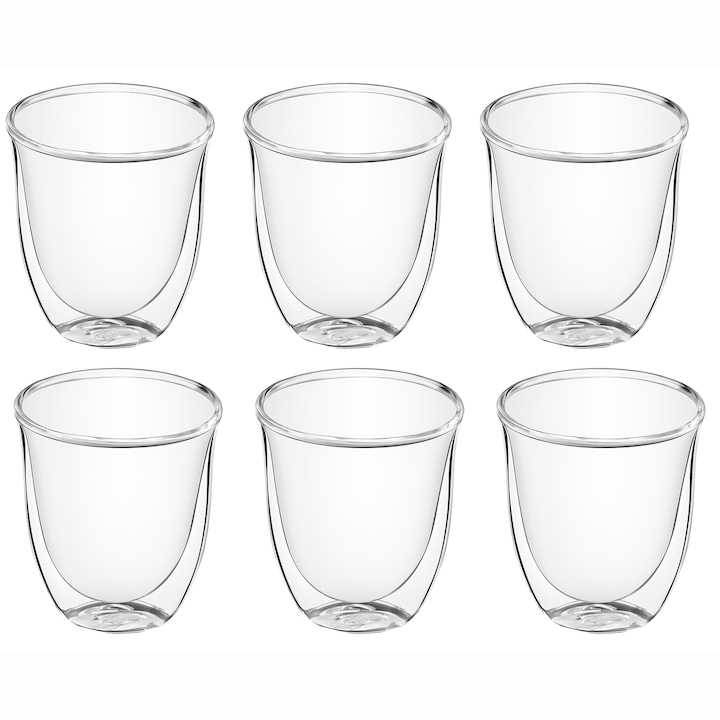 Reducere  RESIGILAT: Set 6 pahare cappuccino De’Longhi Creamy Collection, 6x270ml, Sticla termorezistenta, Transparente