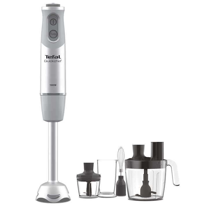 Reducere  RESIGILAT: Mixer vertical Tefal Quickchef HB65LD38, 1000W, 20 viteze, functie Pulse & Turbo, tocator 500 ml, pahar gradat 800 ml, procesator 5 in 1 de 3L, tel, protectie antistropire, alb