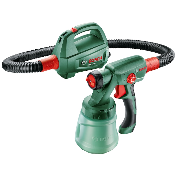 Reducere  RESIGILAT: Pistol de vopsit Bosch PFS 2000, 440 W, 800 ml capacitate rezervor, 200 ml/min capacitate pompare, 1.3 m lungime furtun