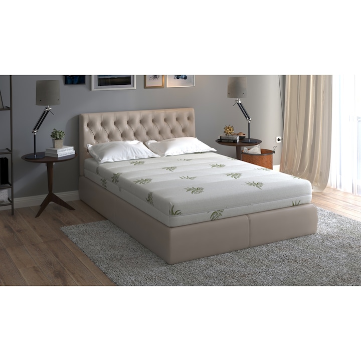 Reducere  RESIGILAT: Saltea Somnart XXL Memory Aloe Vera pentru persoane cu greutate 160x200x25 cm, cu spuma poliuretanica cu 3 cm memorie, husa detasabila, fermitate extra ferma