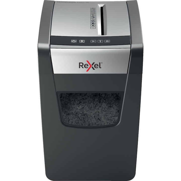 Reducere  RESIGILAT: Distrugator documente manual REXEL MOMENTUM X410 Slim, P4, cross-cut (confeti), 10 coli, cos 23l, negru