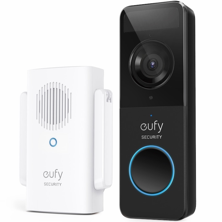 Reducere  RESIGILAT: Set Sonerie video eufy C210, cu difuzor wireless, 1080p Full HD, autonomie 4 luni, compatibil Alexa si Google Assistant, Negru