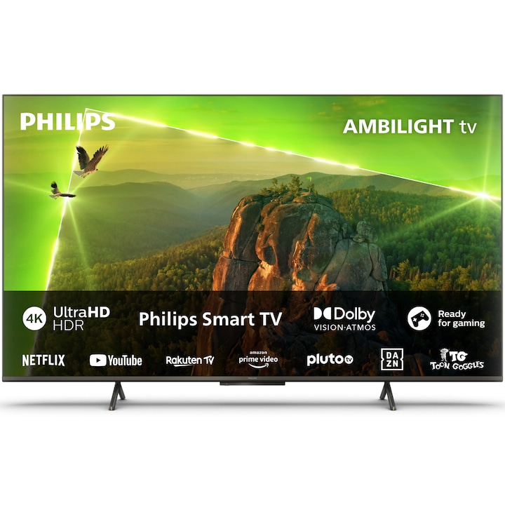 Reducere  RESIGILAT: Televizor Philips AMBILIGHT tv LED 55PUS8118, 139 cm, Smart TV, 4K Ultra HD, Clasa F (Model 2023)