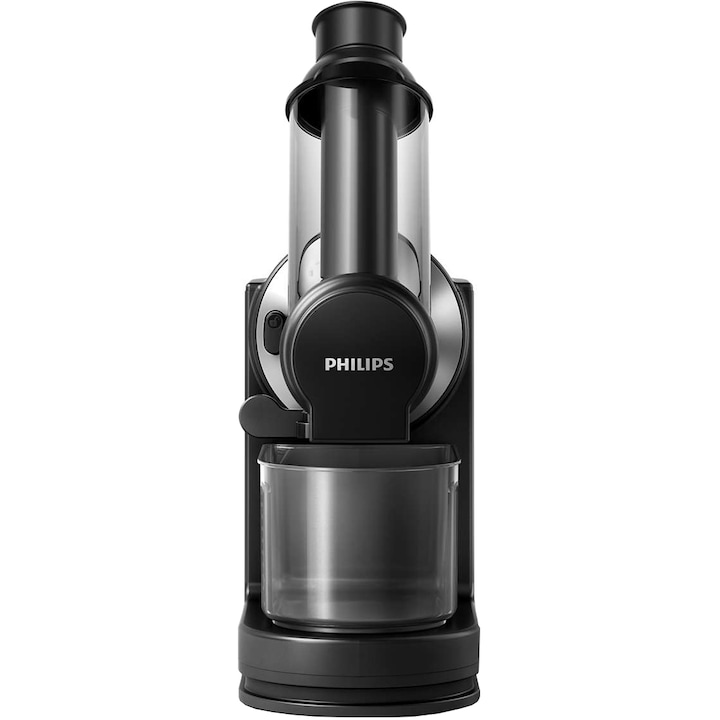 Reducere  RESIGILAT: Storcator de fructe si legume prin presare la rece PHILIPS Viva Collection HR1889/70, 150W, tub de alimentare XL de 70mm, Recipient suc 1 l, Recipient pulpa 0.75 l, Tehnologie QuickClean, Negru