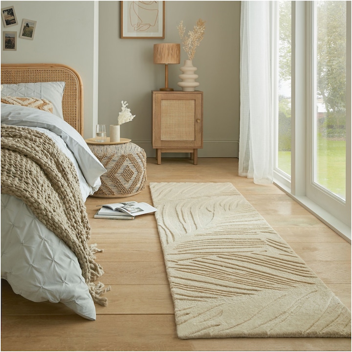 Reducere  RESIGILAT: Covor traversa Flair Rugs Lino Leaf, 60 x 230 cm, 3700 g/m², 100% Lana, Crem