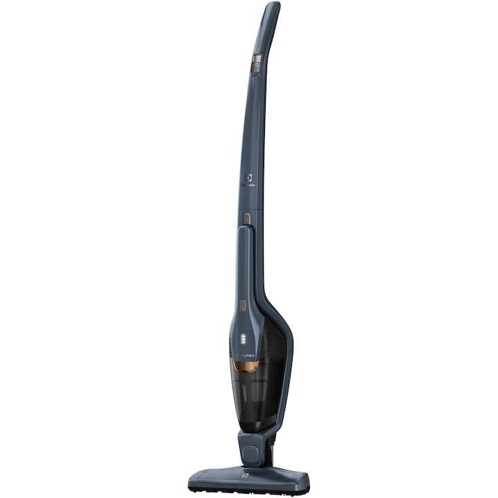 Reducere  RESIGILAT: Aspirator vertical Electrolux Ergorapido EERC75DB, 27W, 0.5l, 18 V, 35 min autonomie, perie motorizata, baterie Lithium TurboPower, albastru denim