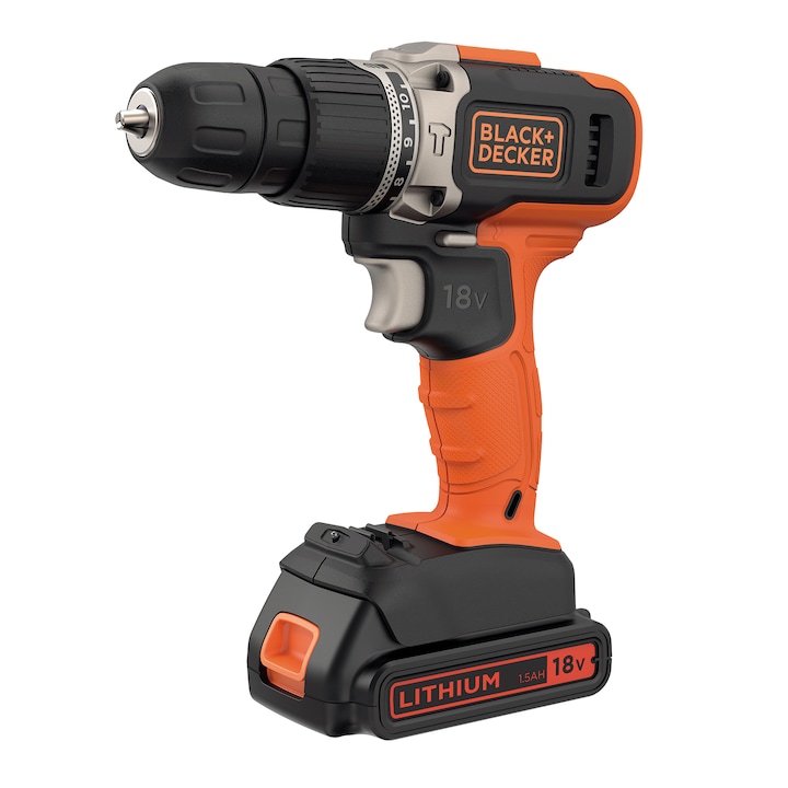 Reducere  RESIGILAT: Masina de insurubat (bormasina) cu percutie pe acumulator Black & Decker BCD003C1-QW, 18 V, 40 Nm, 1400 RPM, 21.000 BPM, acumulator, incarcator