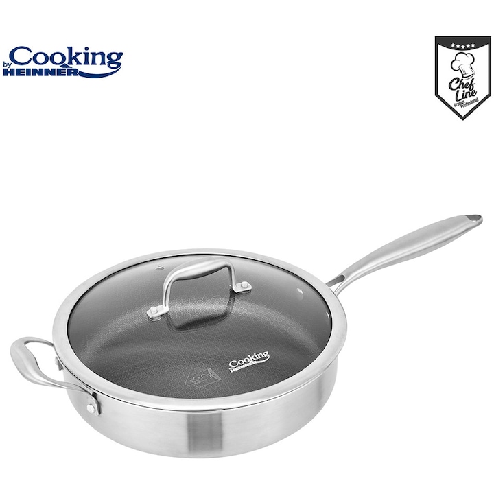 Reducere  RESIGILAT: Tigaie adanca cu capac sticla Cooking by Heinner Titanium, 3 straturi, inox, inductie, 28 x 7.5 cm, 4.2 L