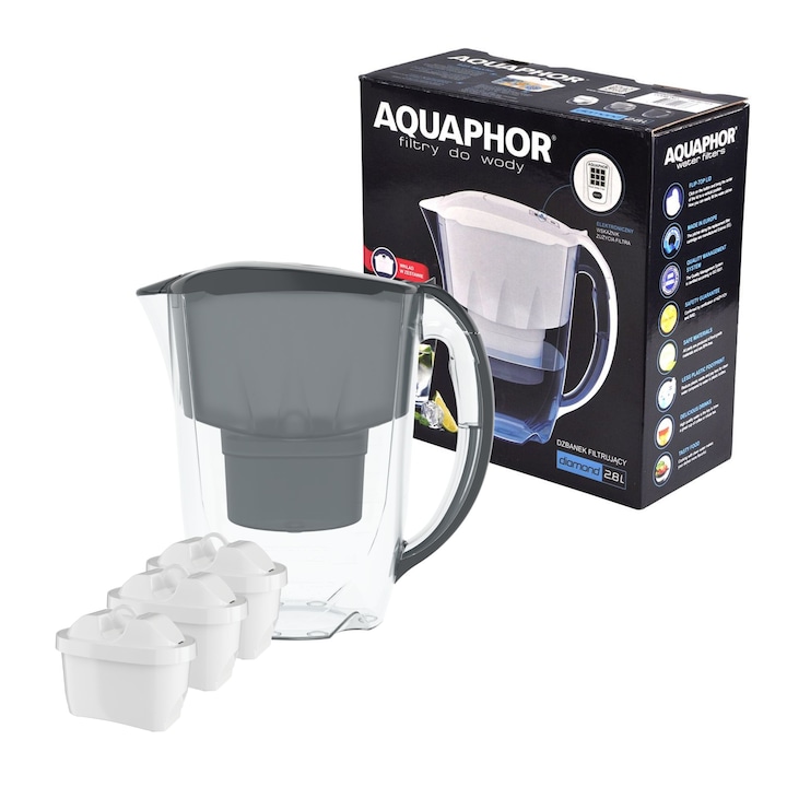 Reducere  RESIGILAT: Cana filtranta Aquaphor Diamond, 3 filtre Maxfor+ incluse, gri