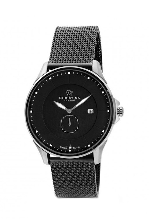 Reducere  RESIGILAT: Christina Jewelry&Watches – Christina Jewelry& Watches, Ceas cu bratara cu model plasa decorat cu un diamant, Negru/Argintiu