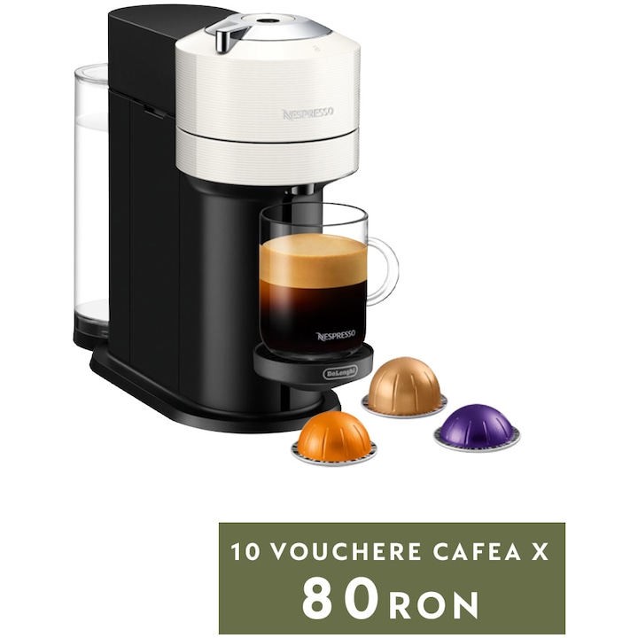 Reducere  RESIGILAT: Espressor Nespresso by De’Longhi ENV120.W Vertuo Next, 1500W, Extractie prin centrifuzie, Conectare la telefon, alb, Set capsule degustare inclus