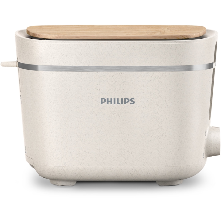 Reducere  RESIGILAT: Prajitor de paine Philips HD2640/10 Conscious collection, 830 W, 2 sloturi, Corp plastic reciclat pe bază bio, 8 setări de rumenire, Oprire automată, Suport pentru chifle integrat, Capac de praf detașabil, Tavă pentru firimituri