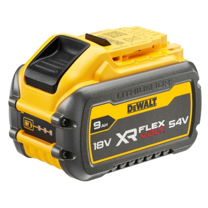 Reducere  RESIGILAT: Acumulator Li-Ion DeWALT DCB547, XR FLEXVOLT 18V/54V, 9 Ah, compatibilitate multipla, fara efect de memorie, indicator nivel de incarcare, compatibil cu toate uneltele electrice DeWALT 18V/54V XR