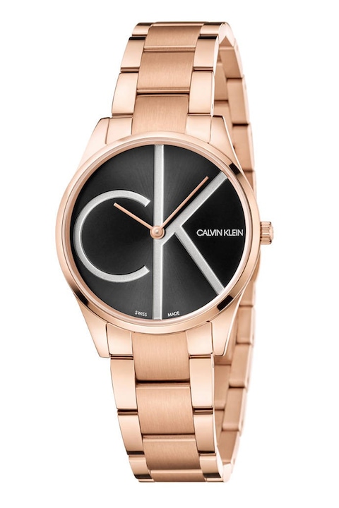 Reducere  RESIGILAT: CALVIN KLEIN – Curea quartz cu logo contrastant, Auriu rose