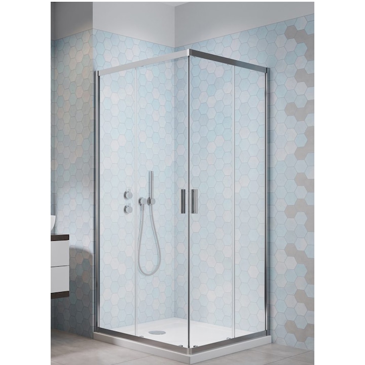 Reducere  RESIGILAT: Set cabina de dus completa dreptunghiulara Radaway Alienta D, 80×100 cm, sticla transparenta securizata, crom